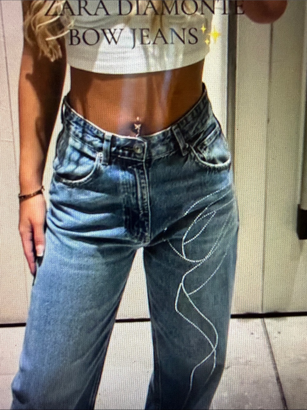 Zara bow rhinestone jeans  NWOT